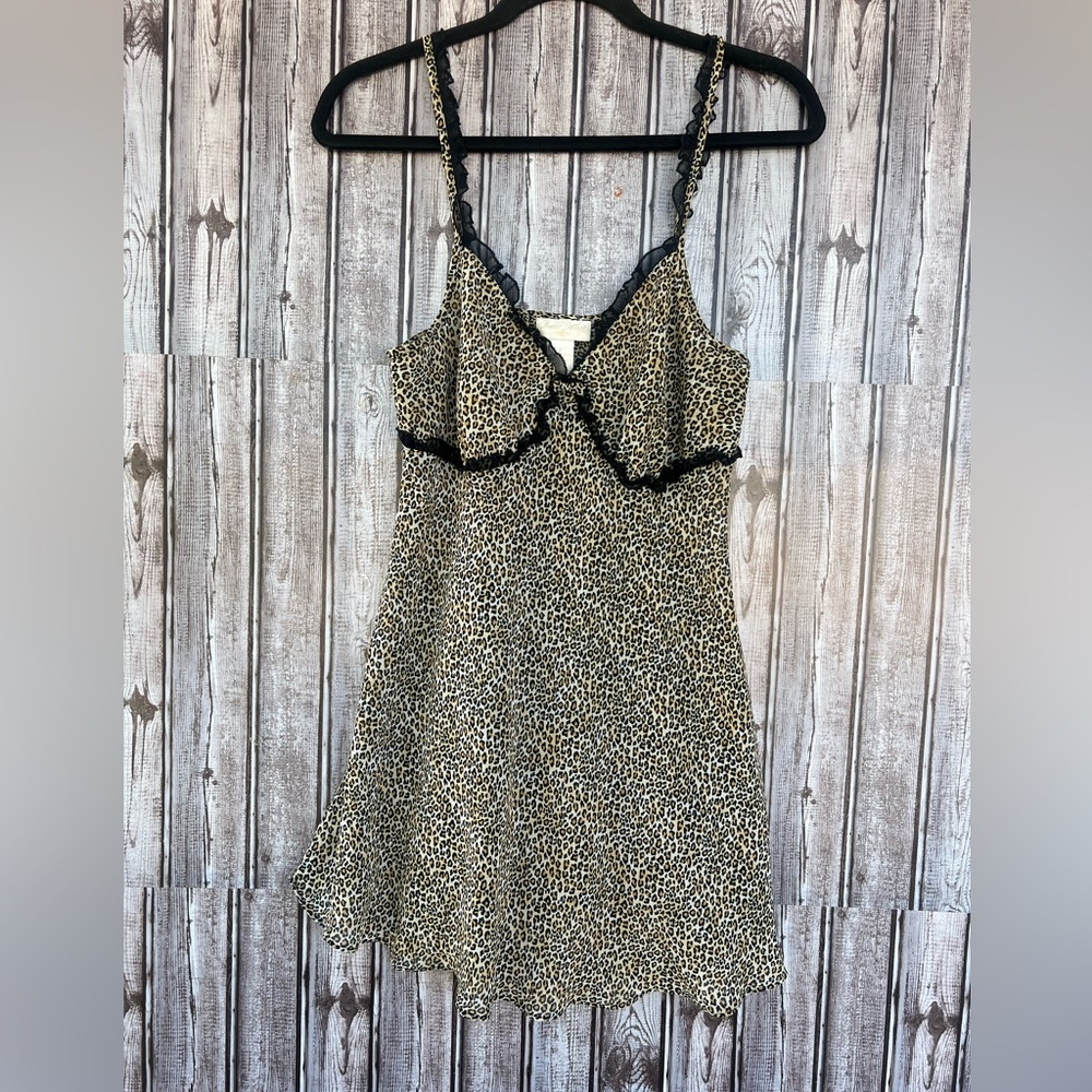 Leopard Print Chemise with Black Lace‎ Trim Size S